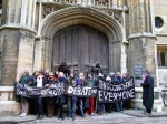 Silent Protest, including two activists locked on to Step Ladders.