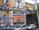 The squatted Rote Flora with a topical billboard for the support of Kukutza III