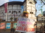 Human Rights Campaigner in costume outside the Globe, Monday 28th May 2012