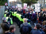 Stand off between police and activists.