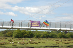 banner on the foot/bike bridge in carmarthen