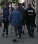 A group of drunk EDL head to stn (man in blue shirt is random passer by) 6/6/13