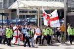 EVF flag at EVF demo, passing the Whitgift Centre in Croydon
