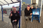 Paul Davies in Calais putting up NWI stickers