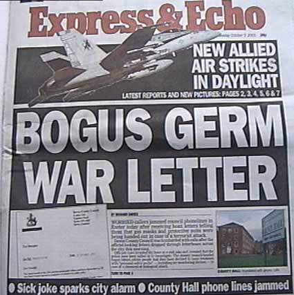 Widespread media hysteria after fake letters in Exeter