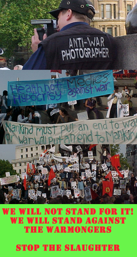 pics of people and banners from peace demo london 13 oct