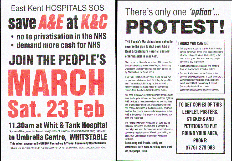 Save A&E at K&C - March on Sat, 23 feb