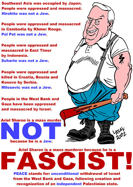 Sharon is a criminal NOT because he is a Jew (by Latuff)
