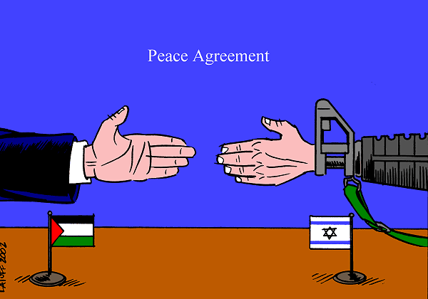 Peace agreement, Israeli style (cartoon by Latuff)