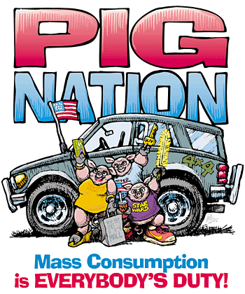 "Pig Nation": editorial cartoon by Mike Flugennock