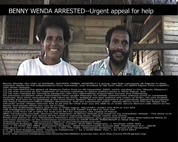 benny wenda arrested....urgent appeal for help