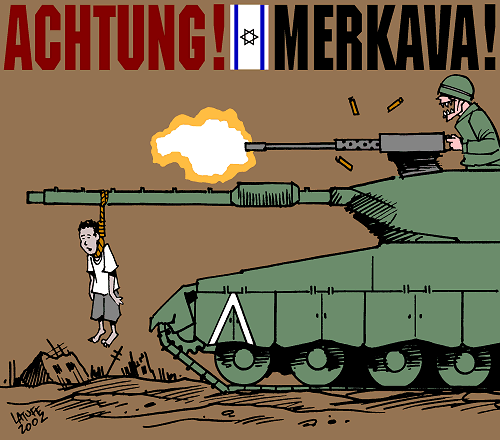 Israeli tank kills seven in refugee camp (by Latuff)