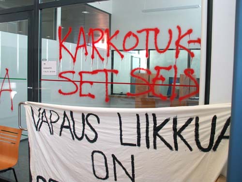 Pics from the anti-deportation action in Helsinki, Finland