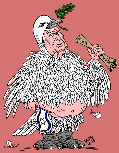 Is Ariel Sharon a peace dove? (by Latuff)
