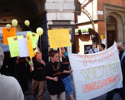 York Youth Parliament head the march out of the Guildhall