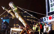 Toppling of Bush in Trafalgar Square.