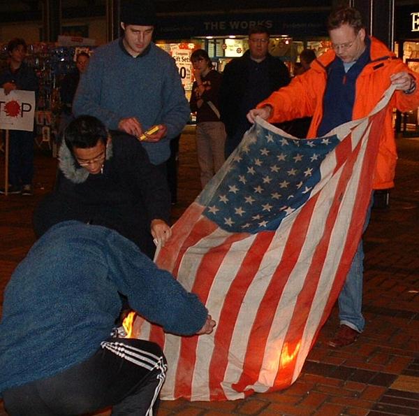 no shortage of people to help get the flag burning