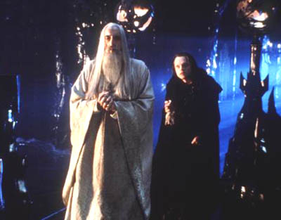 Saruman (Christopher Lee) and Wormtongue make plans to capture the ring