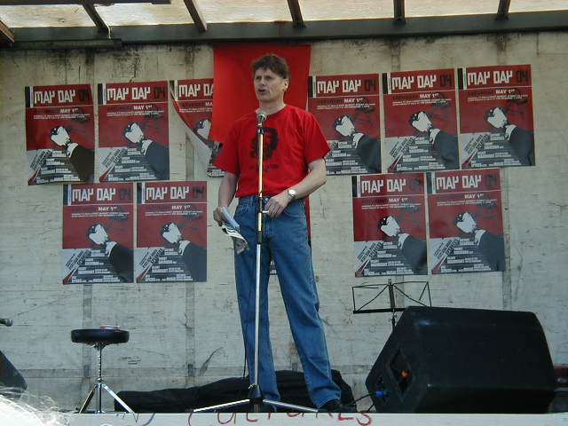 MSP Colin Fox addresses the rally.