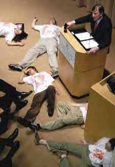 Die-In at Douglas Daft Speech at Yale, March 31, 2004