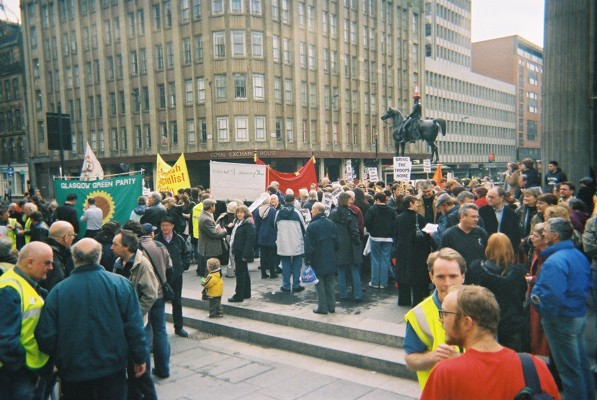 Crowd gathering in Royal Exchange Square.