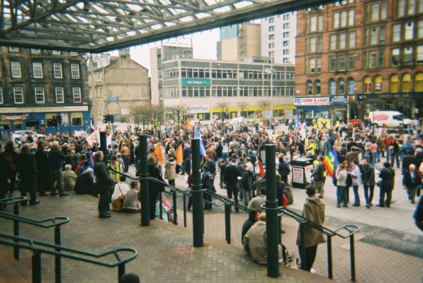 Rally gathering in St Enoch Square.