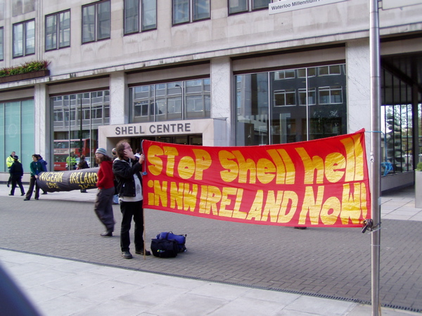 protest round the front of shell