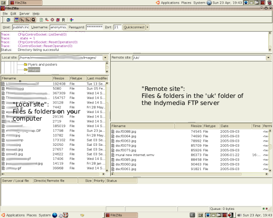 Screenshot of Filezilla FTP program