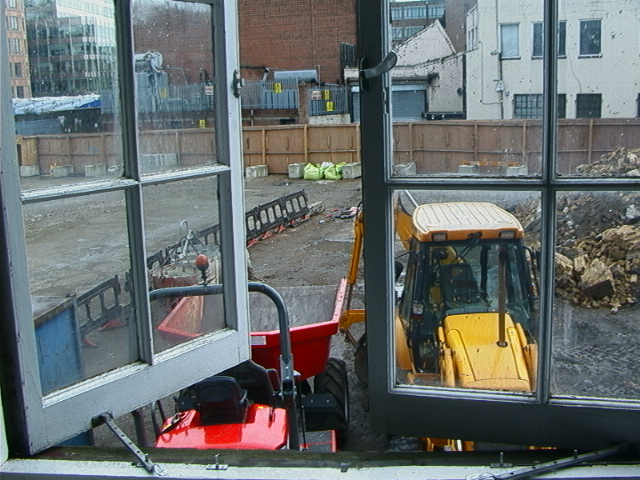 View of diggers outside the window