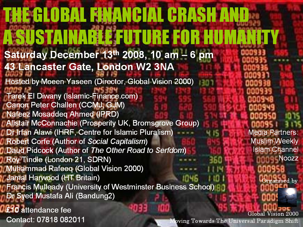 Global Financial Crash and a sustainable future for humanity