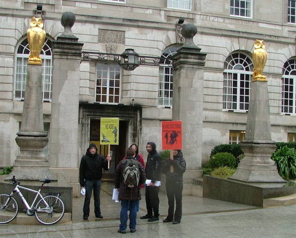Group outside the public entrance to Leeds Civic Hall
