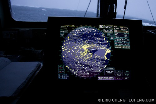 Radar image shows the ship is blocked in by a dense field of icebergs