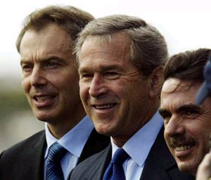 Blair, Bush and Aznar at the Azores Summit held just before the invasion of Iraq