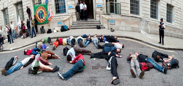 People spell out 'SAVE VESTAS' outside DECC