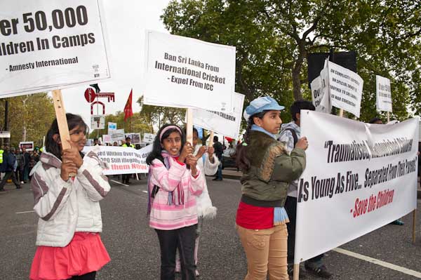 Children with banner and placards
