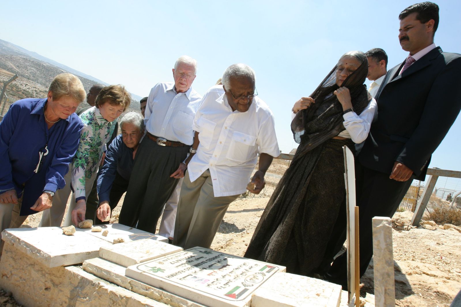 Abdallah with the Elders at a grave of a Bil'in resident shot by Israeli forces