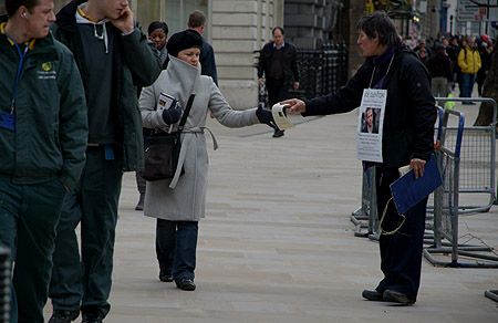 Handing out leaflets for support.