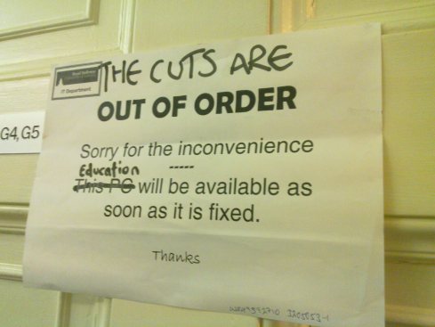 Sign in anti-cuts space.