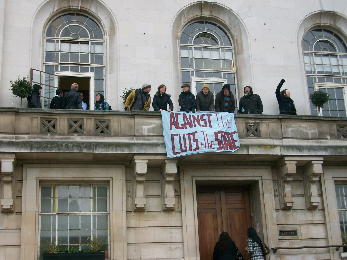 Banner drop on Hackney Town Hall