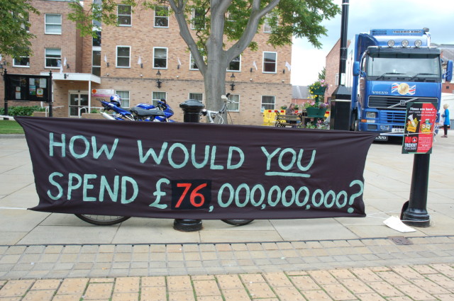 Anti-Trident banner, placard and leaflets