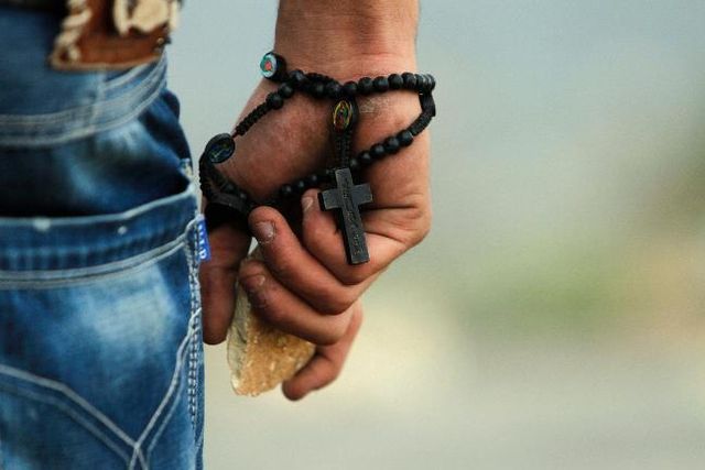 A Palestinian Christian protests against attacks on GAZA, Bir Zeit, 19.11.12