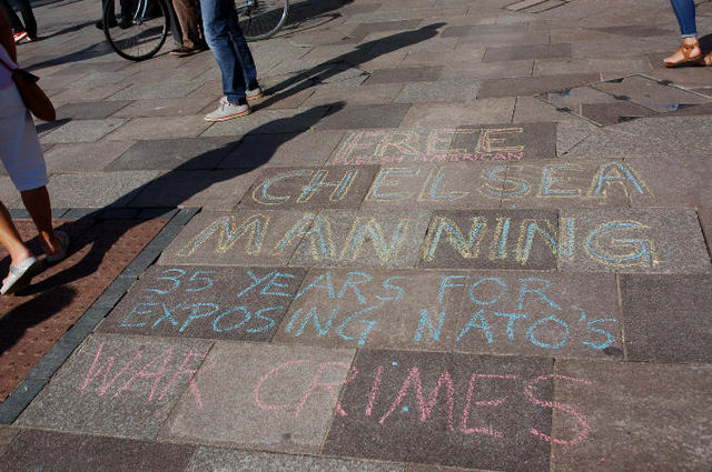 Chalking on pavement in Cardiff Sunday