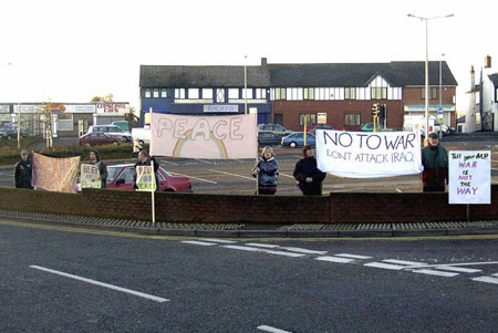 Wrexham banners back in 2003, protesting the Iraq war