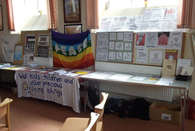 Campaign stalls and display of Dai Owen's political art