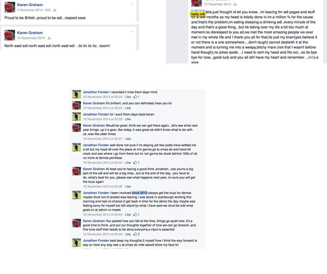 Karens support for EDL and Johnathan Foster talks about not attending EDL demos