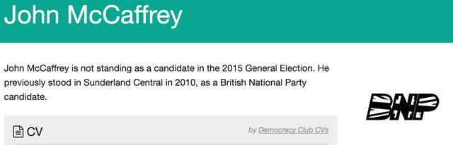 John Mccaffrey 2010 BNP candidate for Sunderland